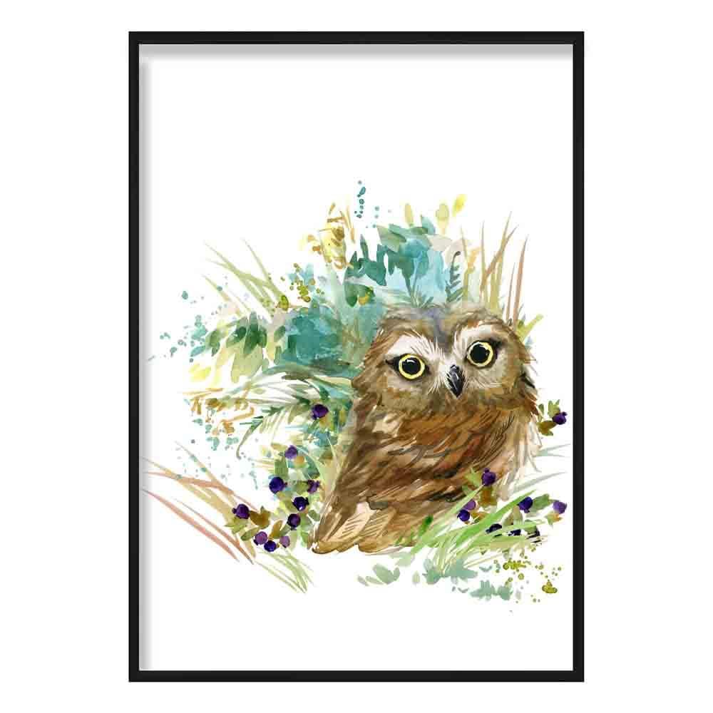 Baby Owl Watercolour Art Print