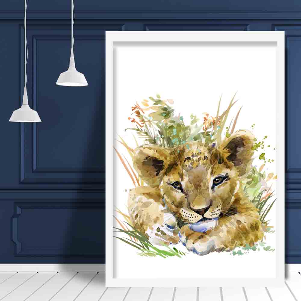 Baby Lion Watercolour Art Print