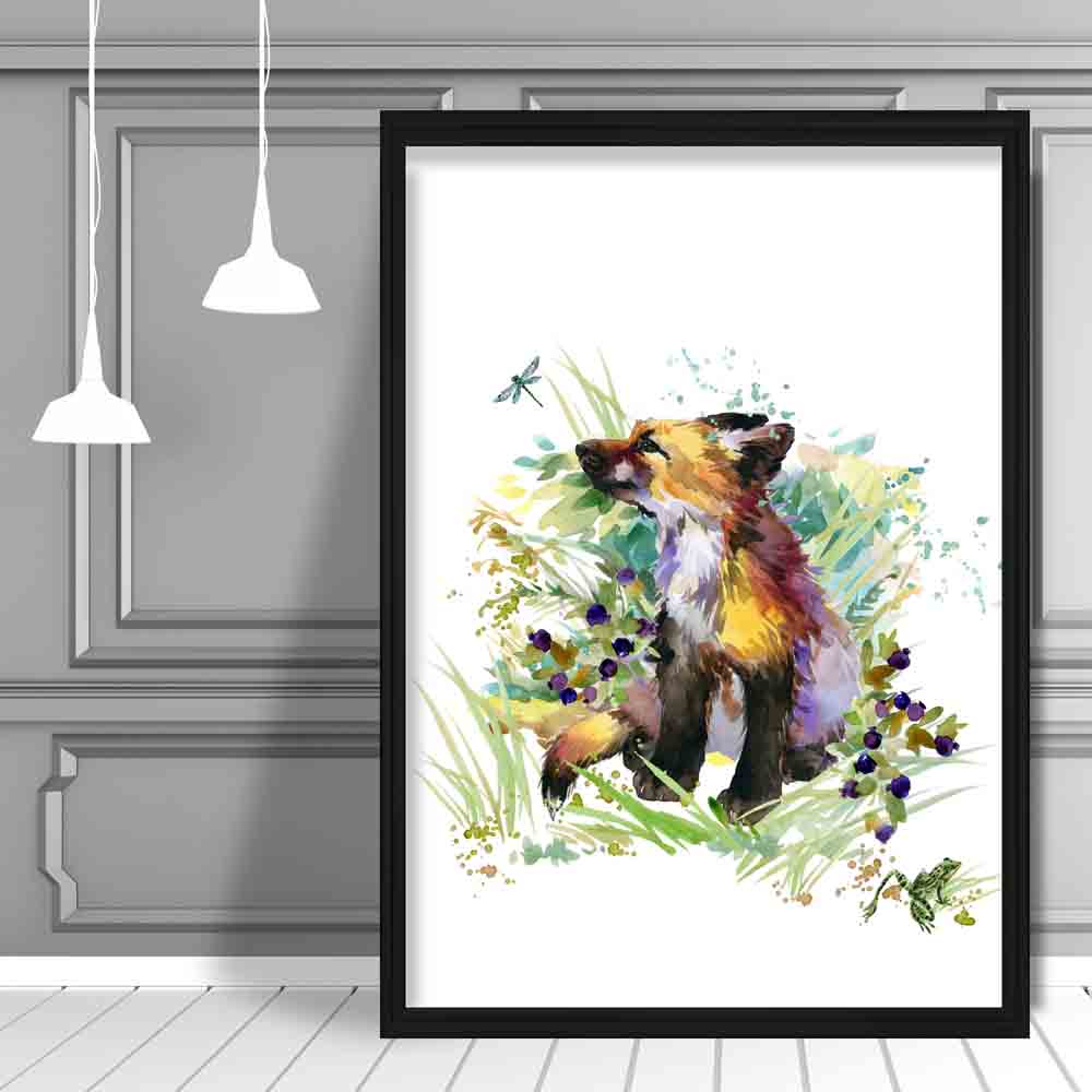 Baby Curious Fox Watercolour Art Print