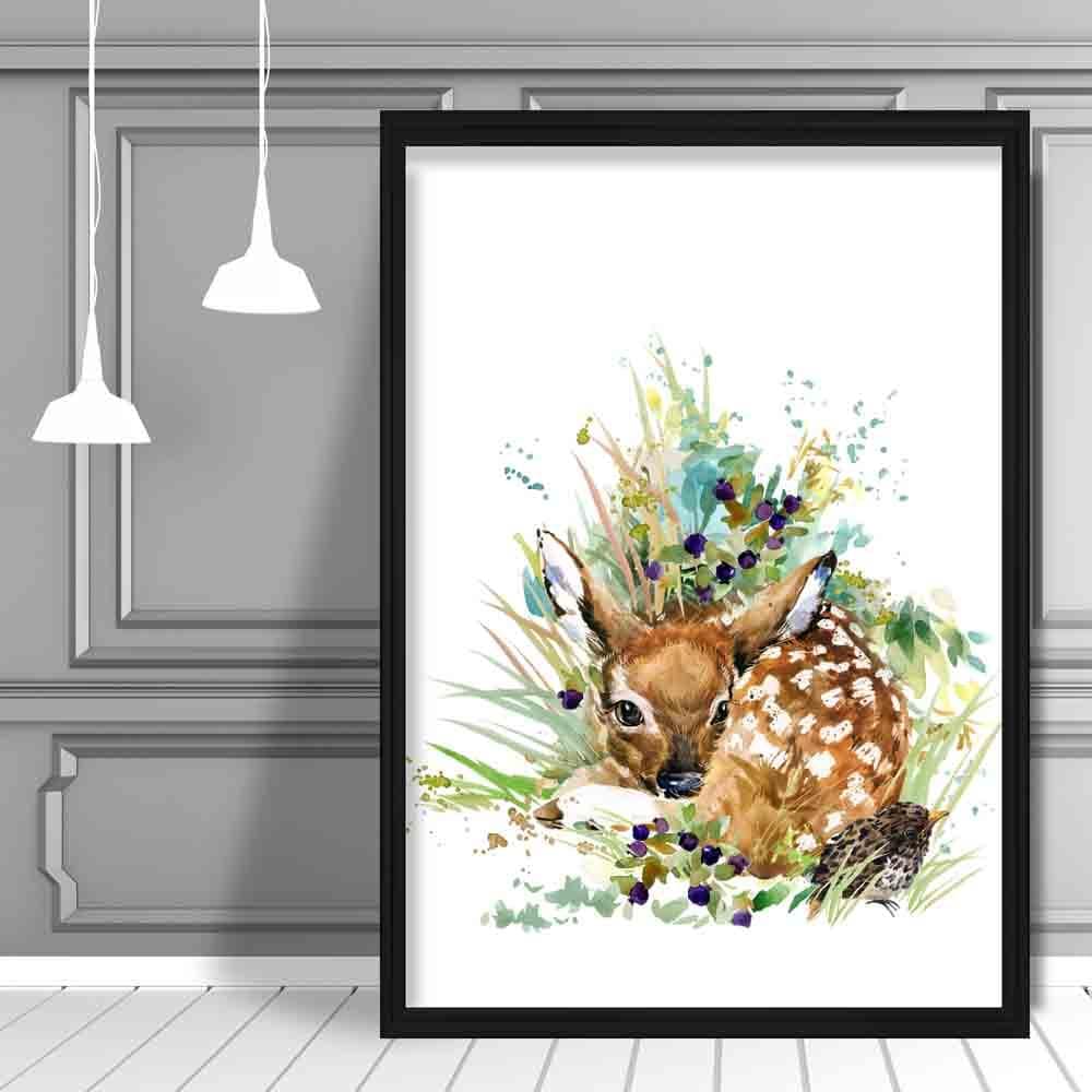 Baby Deer Watercolour Poster