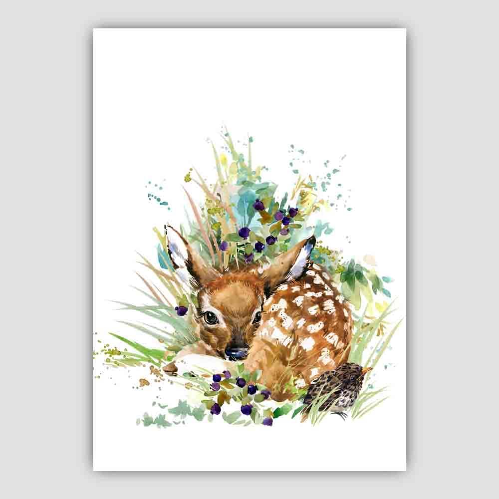 Baby Deer Watercolour Poster