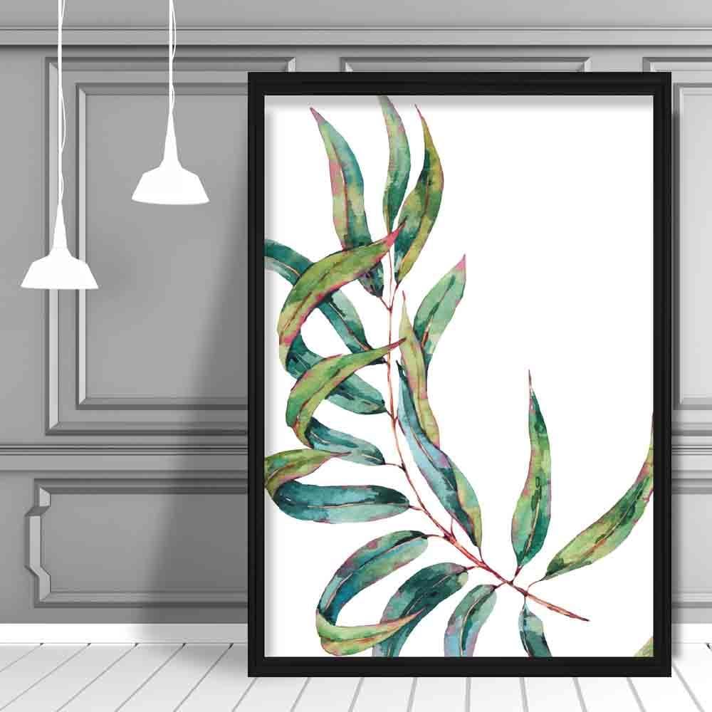 Blue Green Watercolour Leaves Poster