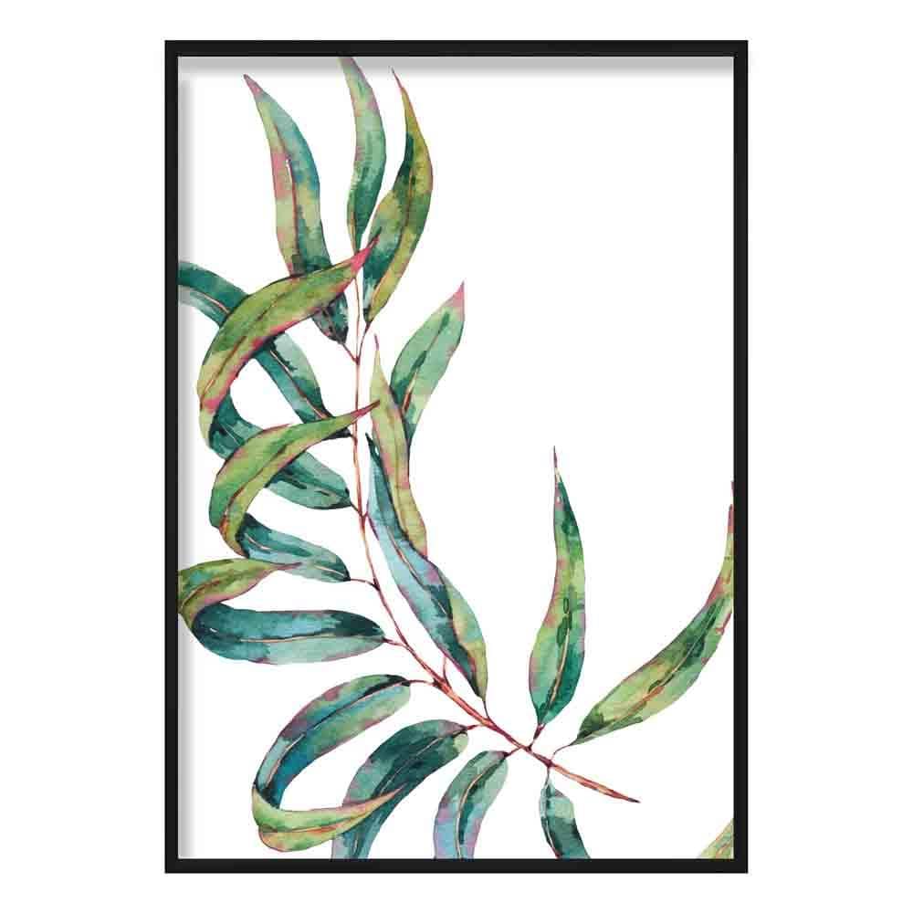 Blue Green Watercolour Leaves Poster