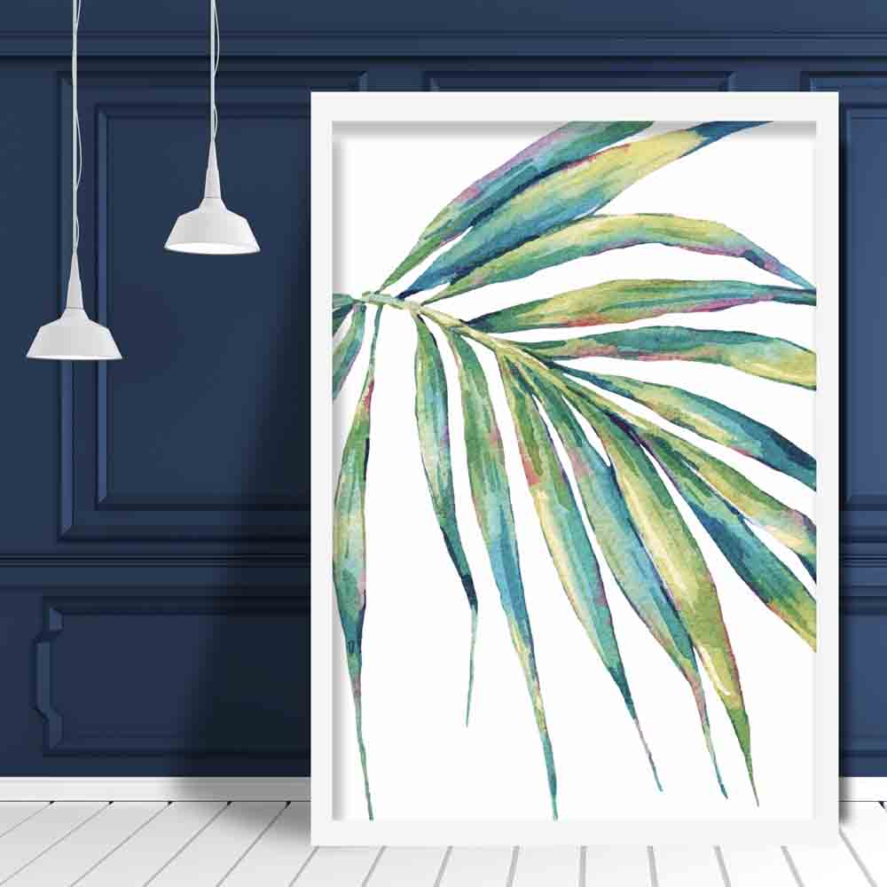 Tropical Blue Green Watercolour Papyrus Leaves Poster
