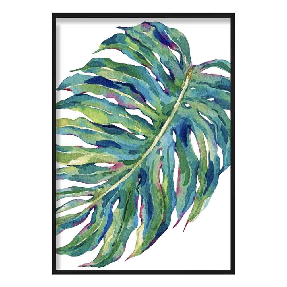 Monstera Blue Green Watercolour Leaves Poster