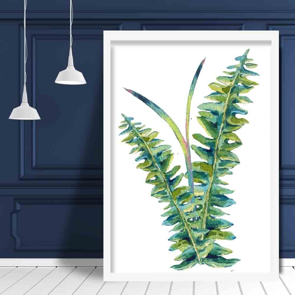 Tropical Blue Green Watercolour Leaves Poster