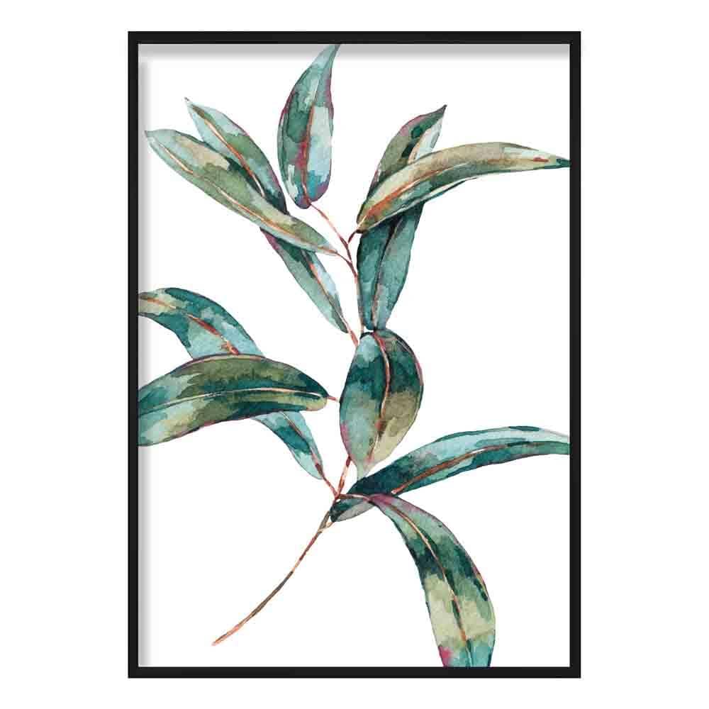 Blue Green Watercolour Leaves 2 Poster