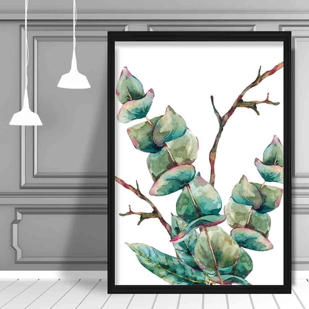 Blue Green Watercolour Leaves 3 Poster