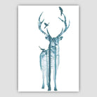 Forest Stag and Birds in Teal Art Print