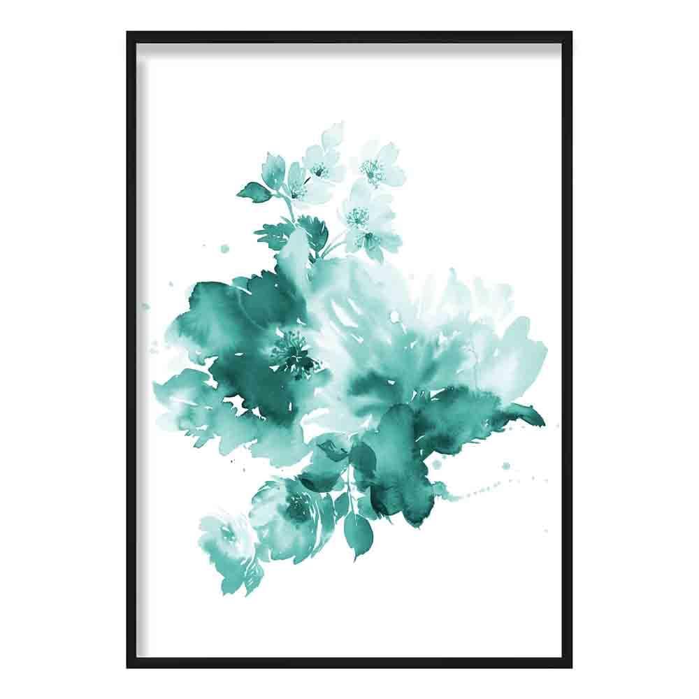 Watercolour Flower Bouquet Teal Art Print