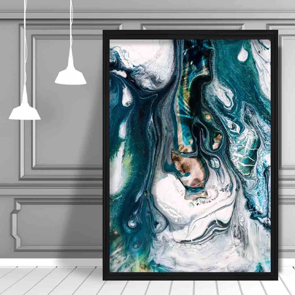 Abstract Fluid Paint Teal Painting Art Print