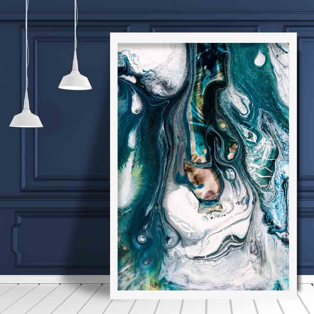 Abstract Fluid Paint Teal Painting Art Print