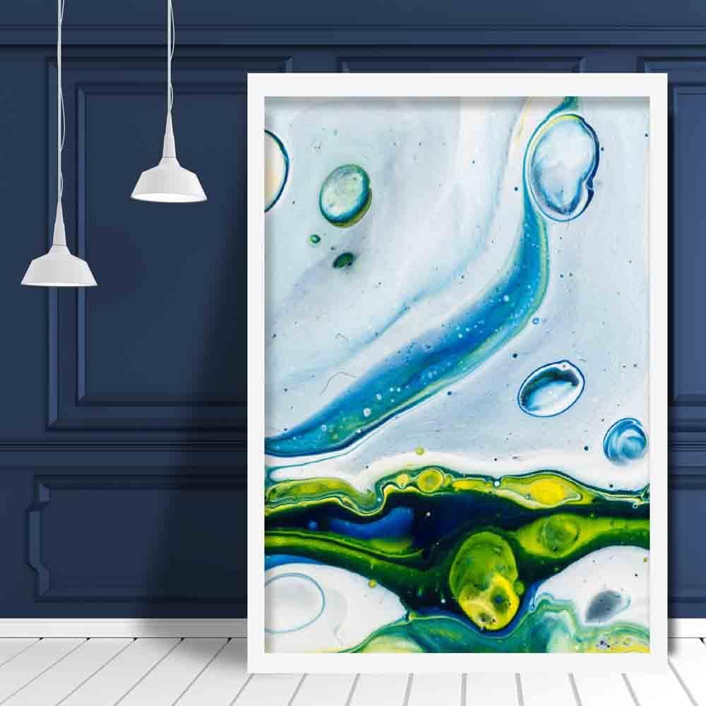 Abstract Fluid Paint Aqua Green Painting Art Print