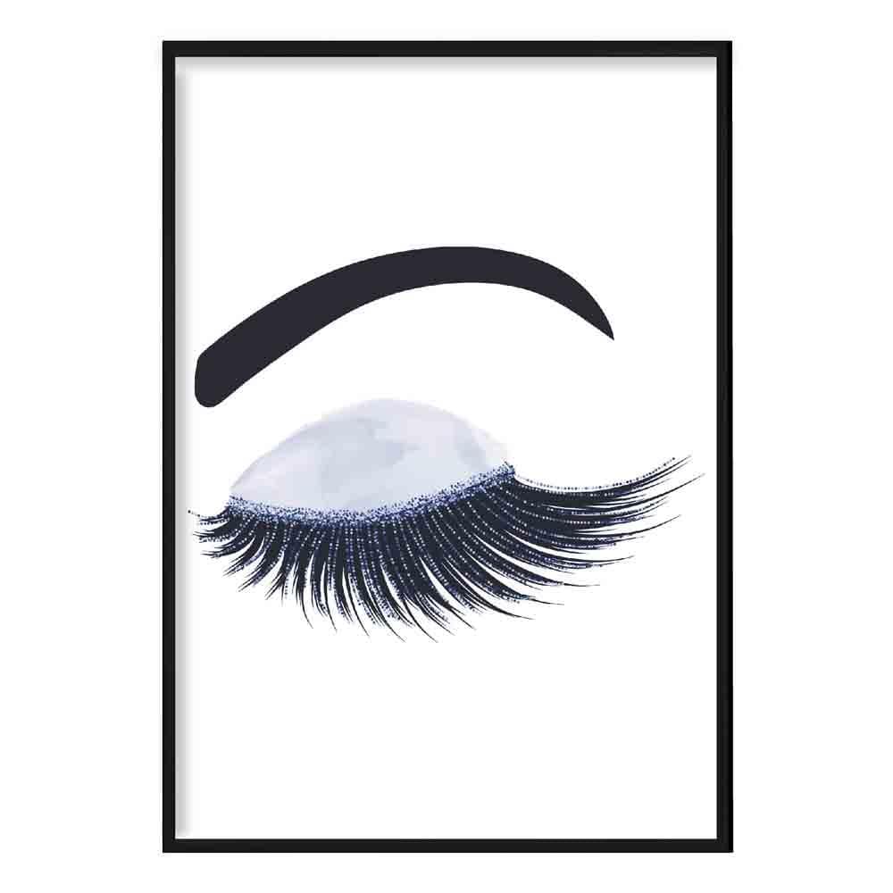 Blue Watercolour and Glitter Effect Eyelashes Poster