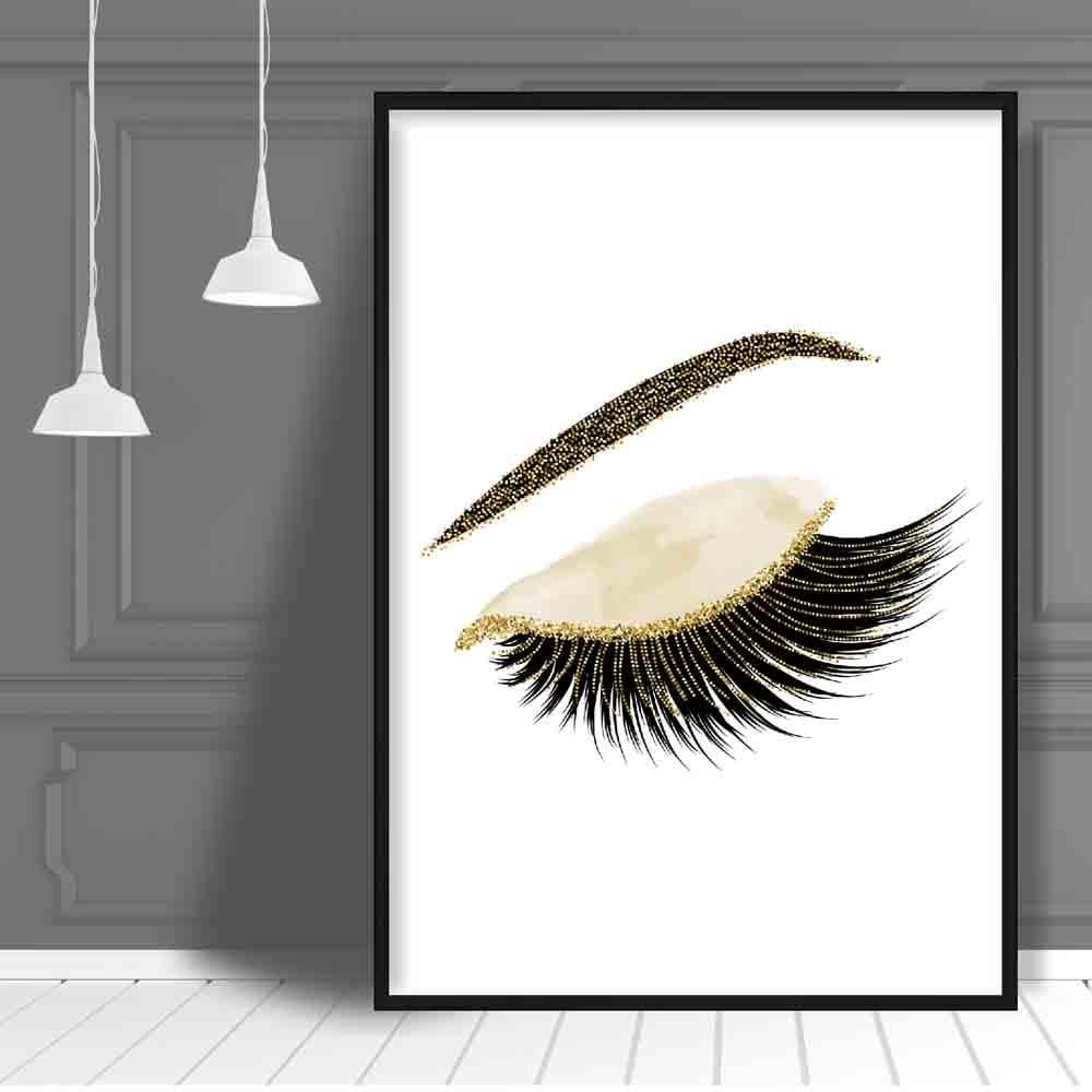 Yellow Gold Watercolour and Glitter Effect Eyelashes Poster