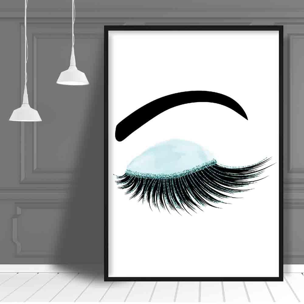 Aqua Blue Watercolour and Glitter Effect Eyelashes Poster