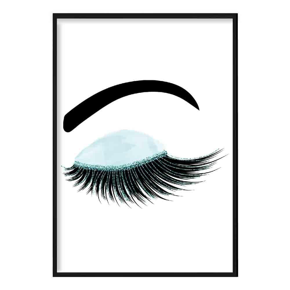 Aqua Blue Watercolour and Glitter Effect Eyelashes Poster