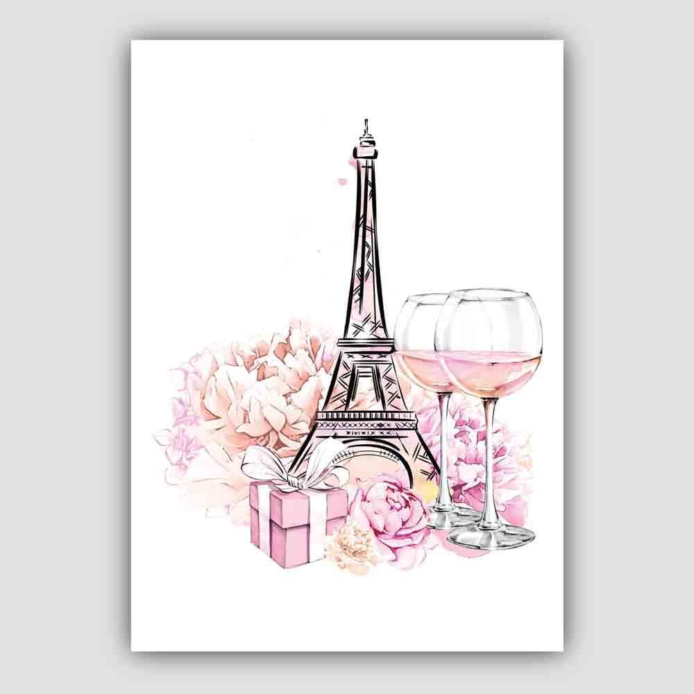 Eiffel Tower Peonies Champagne Poster