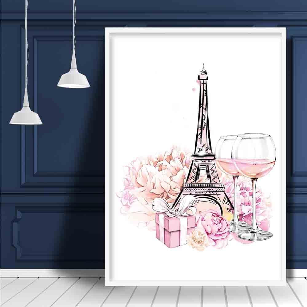 Eiffel Tower Peonies Champagne Poster