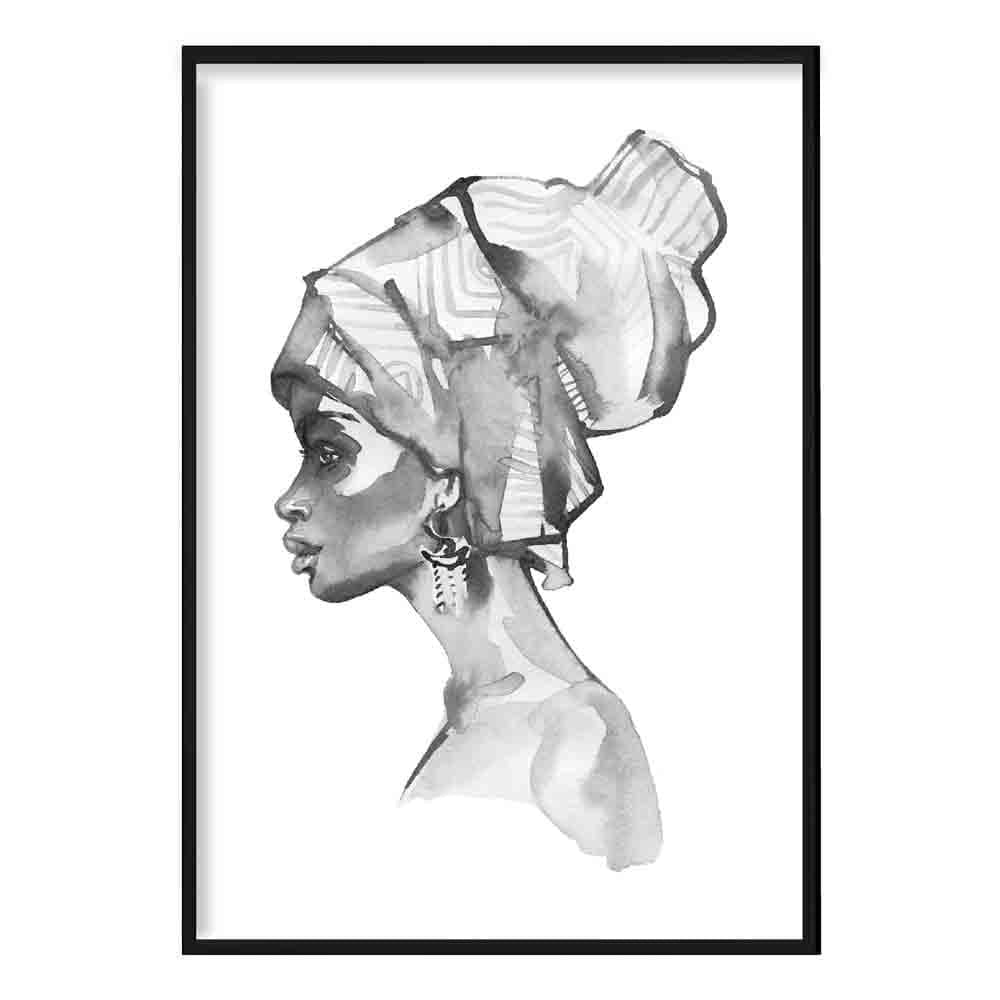 Monochrome Grey Woman Headscarf Poster