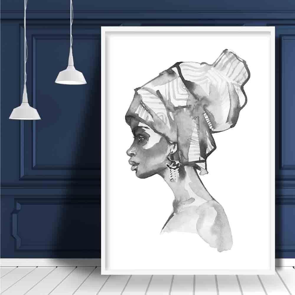 Monochrome Grey Woman Headscarf Poster