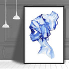 Monochrome Blue Woman Headscarf Poster