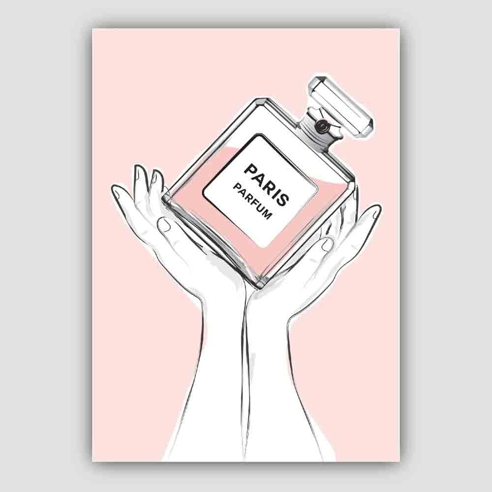 Hands holding Pink Paris Perfume Bottle Poster