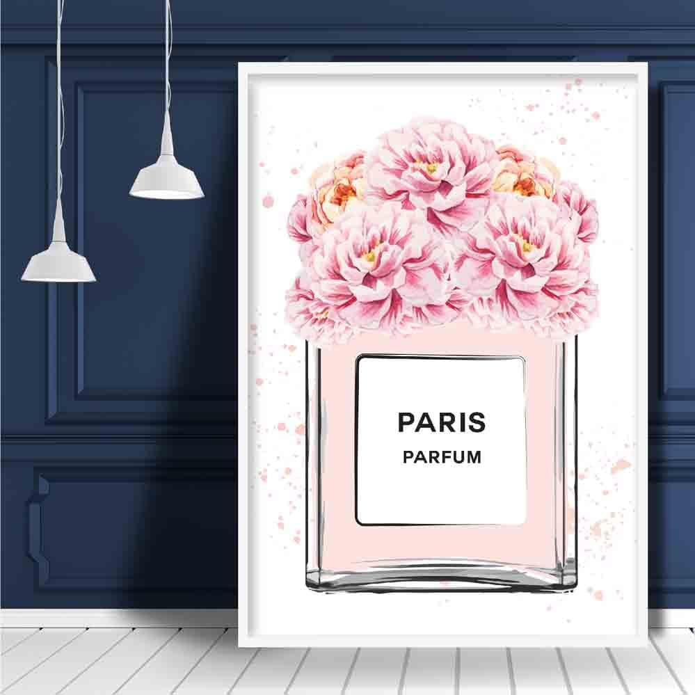 Blush Pink Paris Perfume Bottle and Peonies Poster