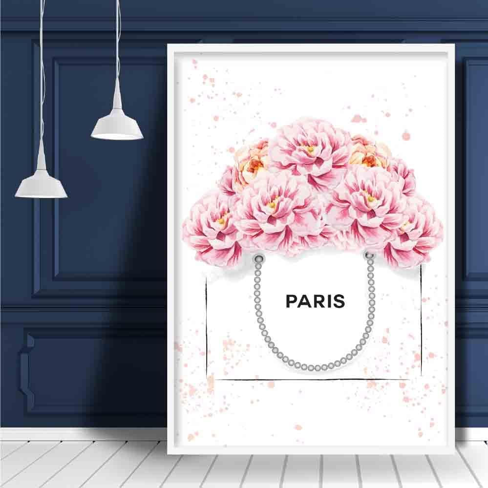 Blush Pink Paris Shopping Bag and Peonies Poster