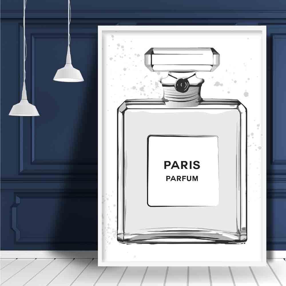 Grey and Black Paris Perfume Bottle Splashes Poster