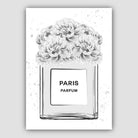 Grey and Black Paris Perfume Bottle with Peonies Poster