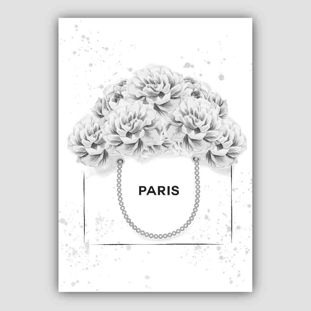 Grey Paris Shopping Bag and Peonies Poster