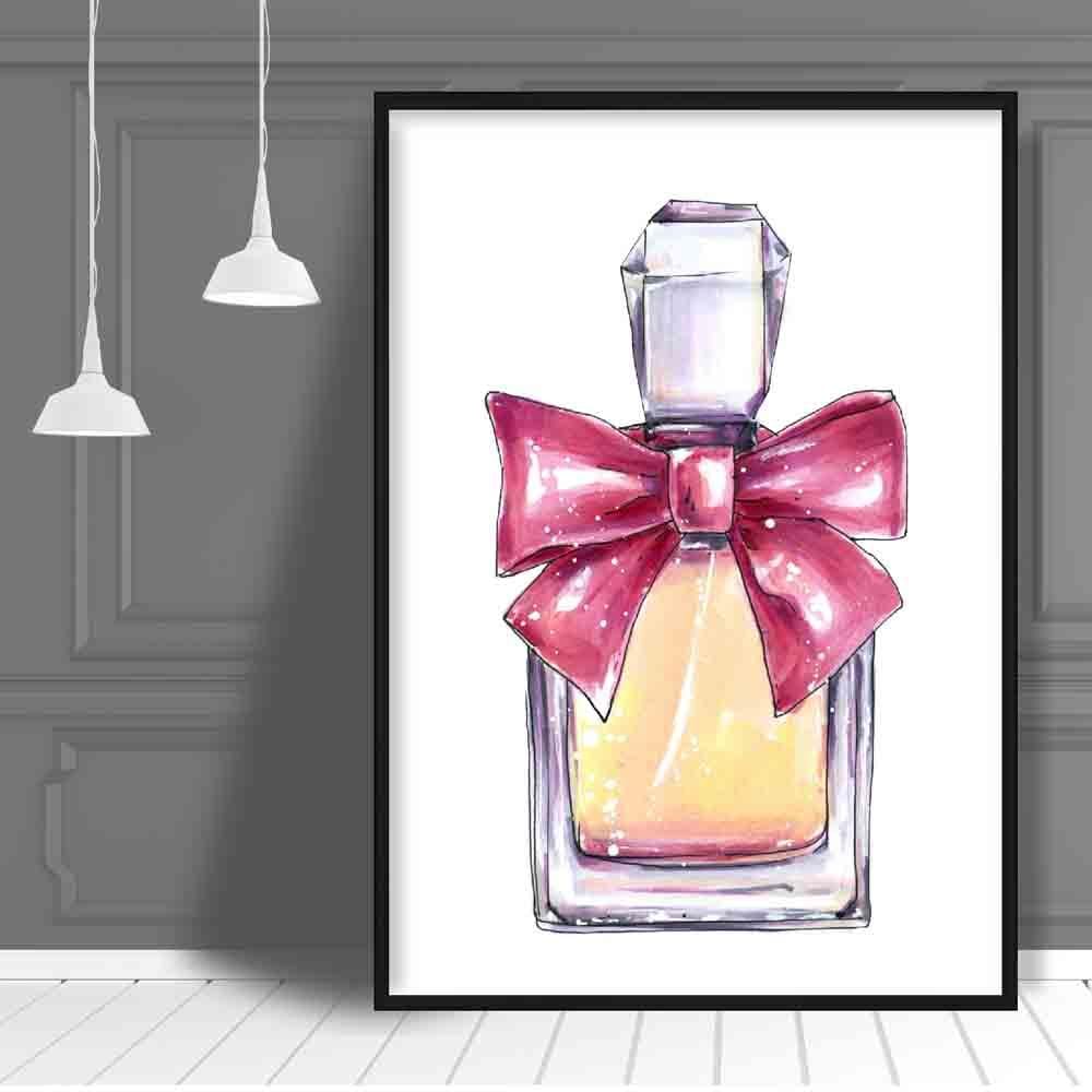 Yellow Perfume Bottle with Pink Bow Poster