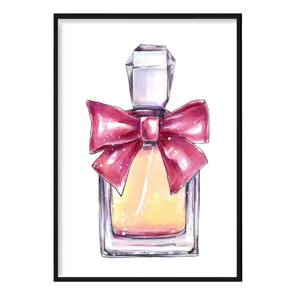 Yellow Perfume Bottle with Pink Bow Poster