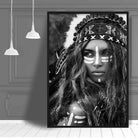 Black & White Photo Warrior Woman Face Print