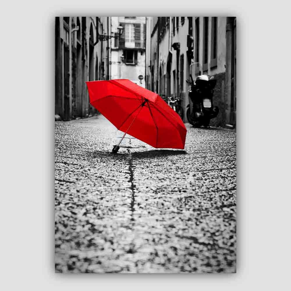 Black & White Paris Photo with Red Umbrella Poster