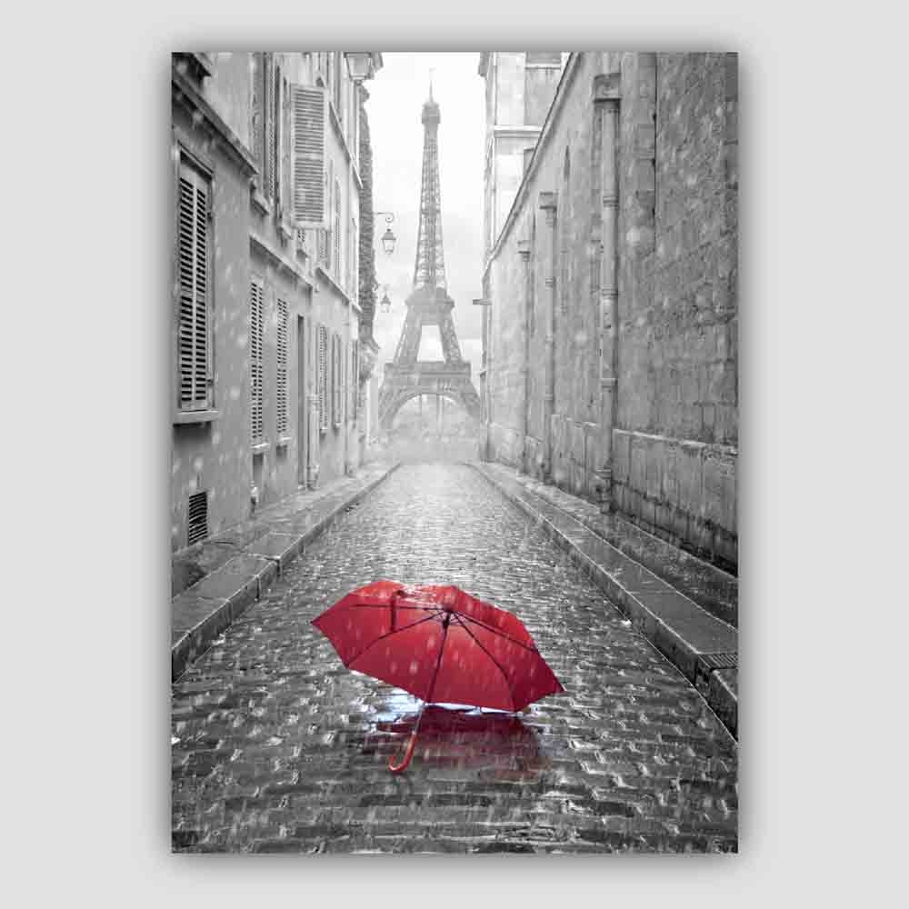 Black & White Paris Eiffel Tower Photo with Red Umbrella Poster
