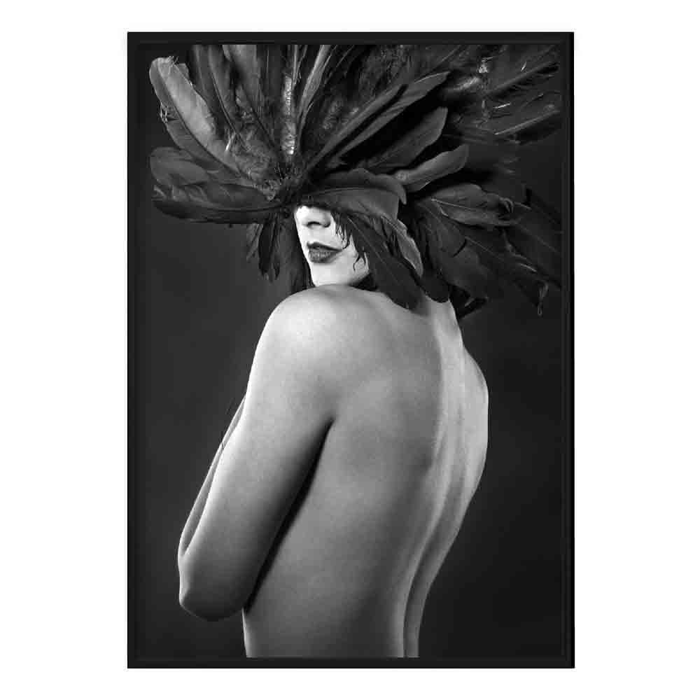 Black & White Fashion Woman Feathers Mask Photo Print
