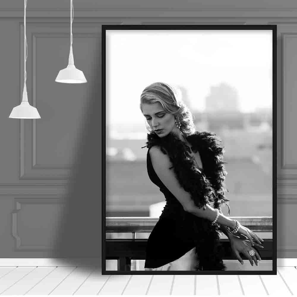 Black & White Fashion Woman, Paris Balcony Poster
