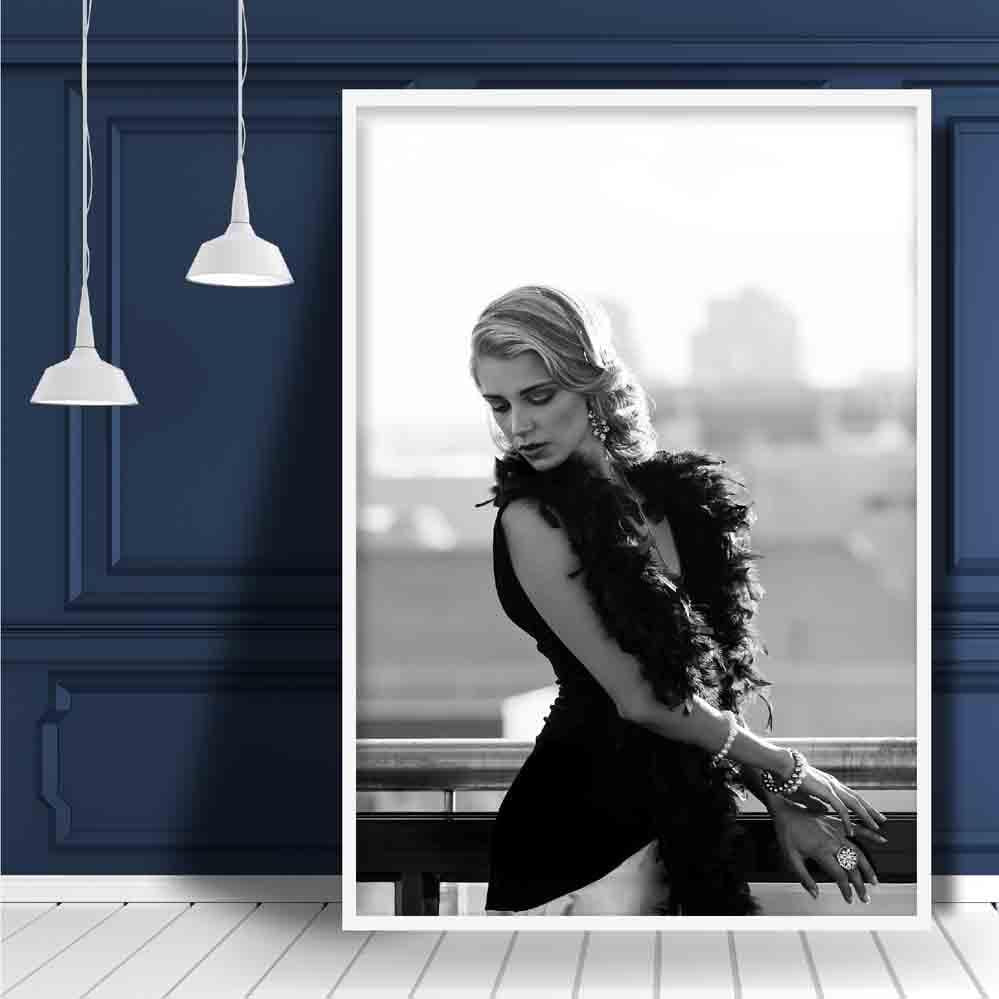 Black & White Fashion Woman, Paris Balcony Poster