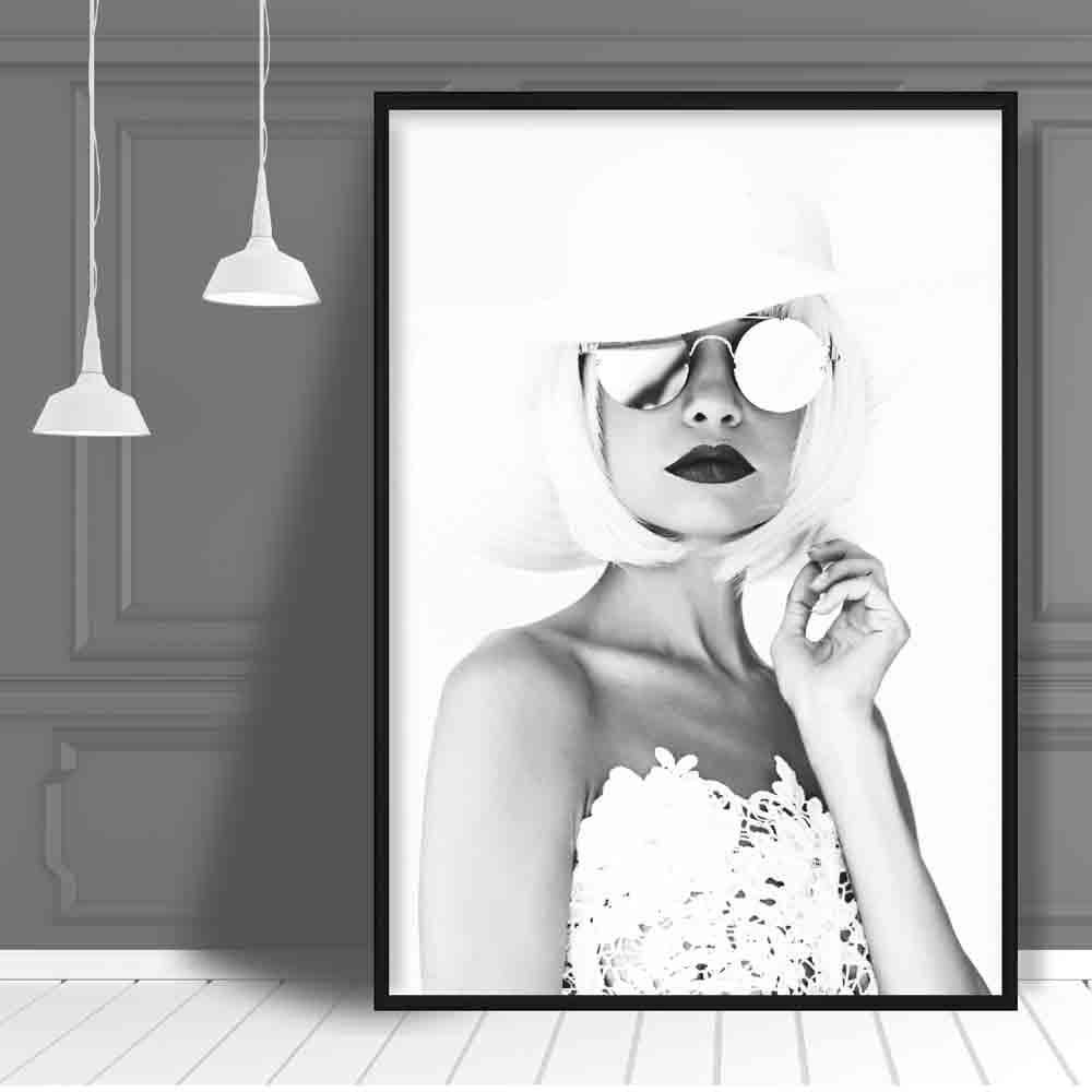 Black & White Fashion Photo Woman Sunglasses Print