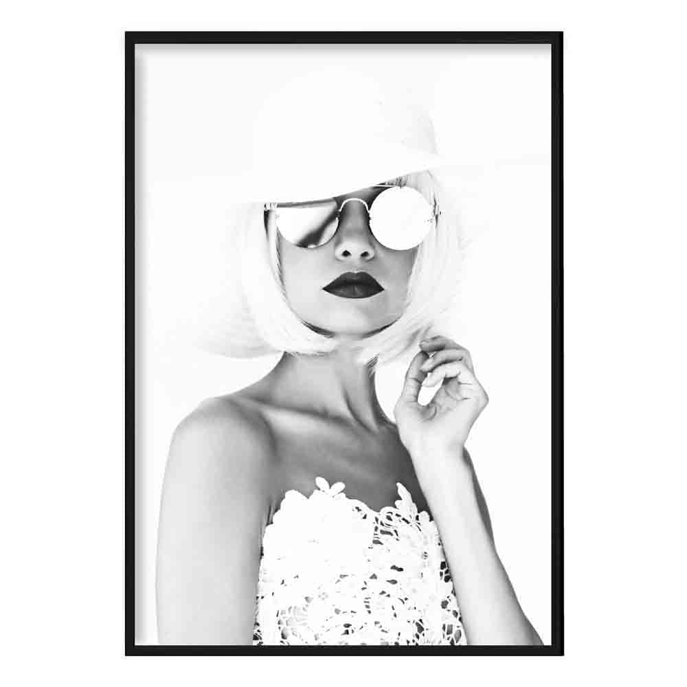 Black & White Fashion Photo Woman Sunglasses Print