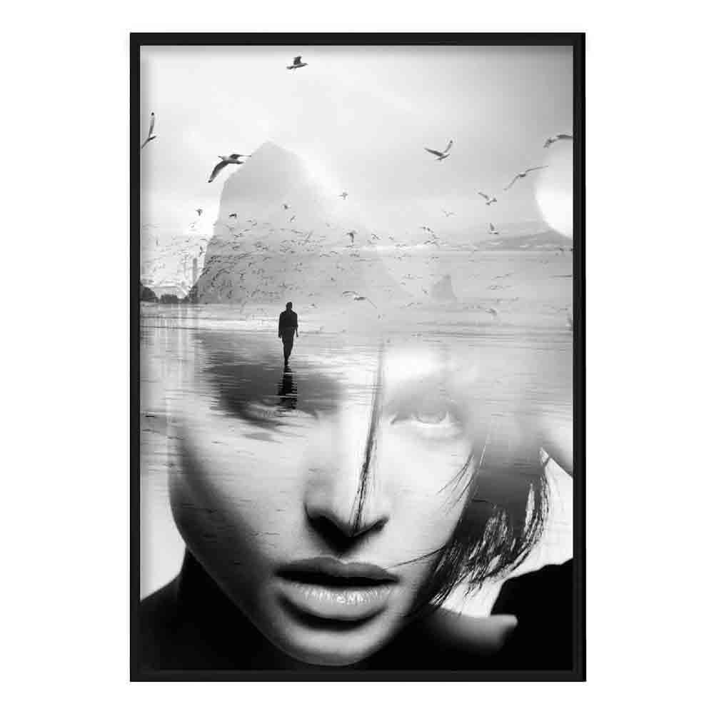 Black & White Abstract Photo Woman Sea Print