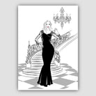 Fashionista Woman Stairs Chandelier Sketch Print