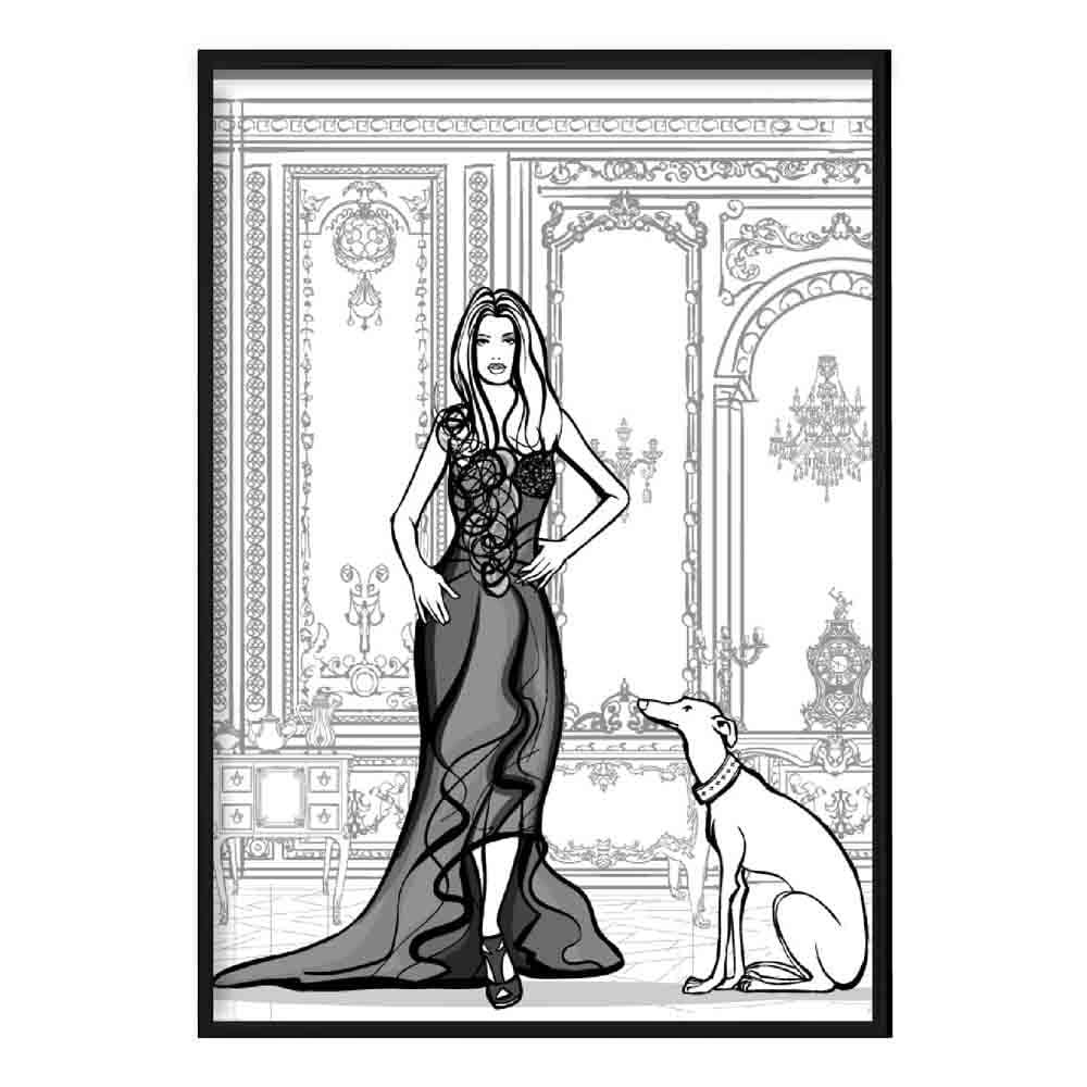 Fashionista and Dog Sketch Print
