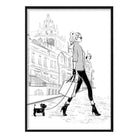 Fashionista in Paris walking her Dog Sketch Print