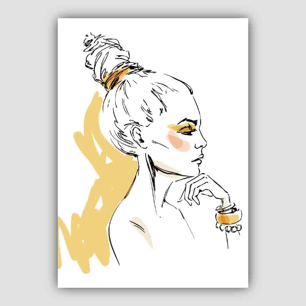 Black & Yellow Pen & Ink Sketch Woman Face 2