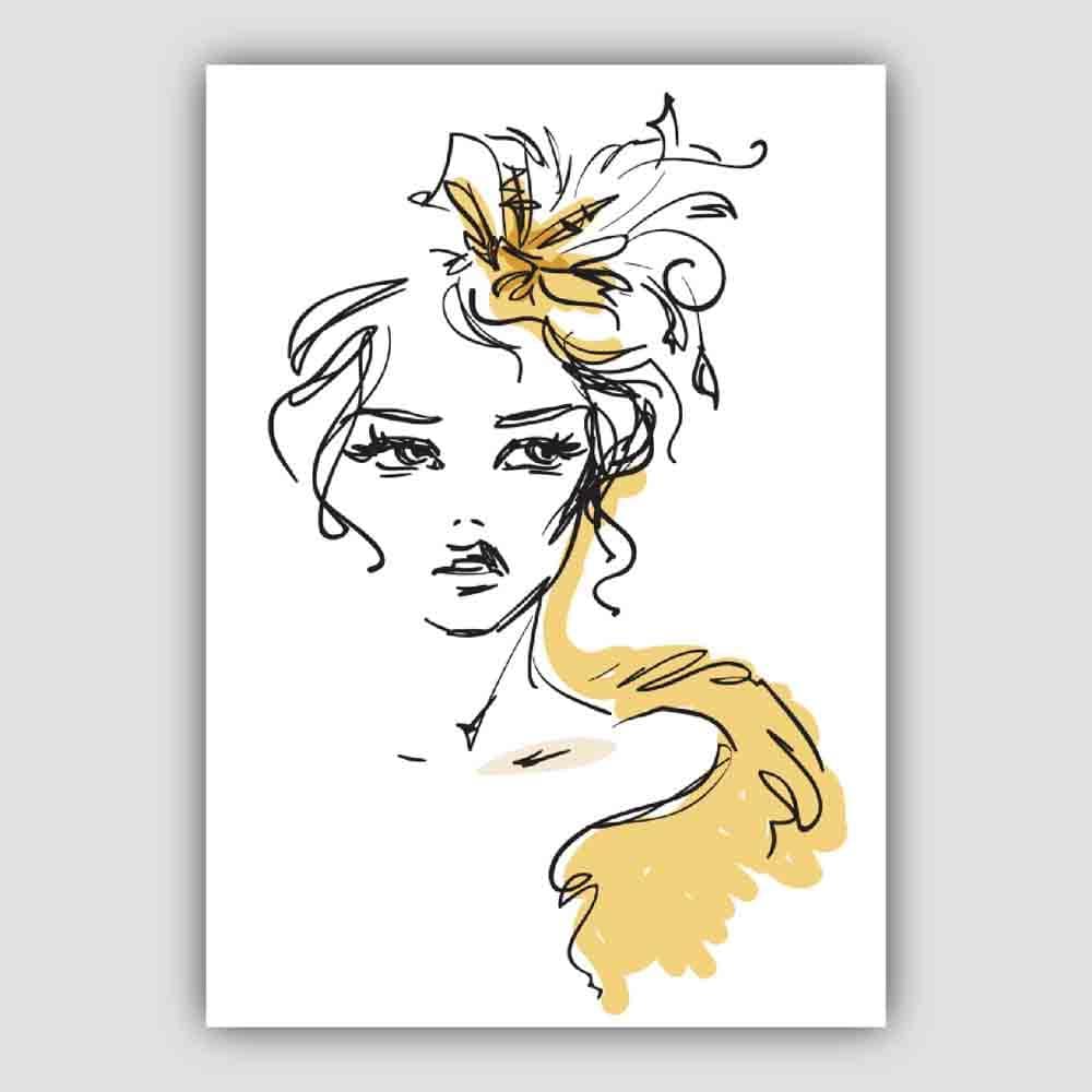 Black & Yellow Pen & Ink Sketch Woman Face 3