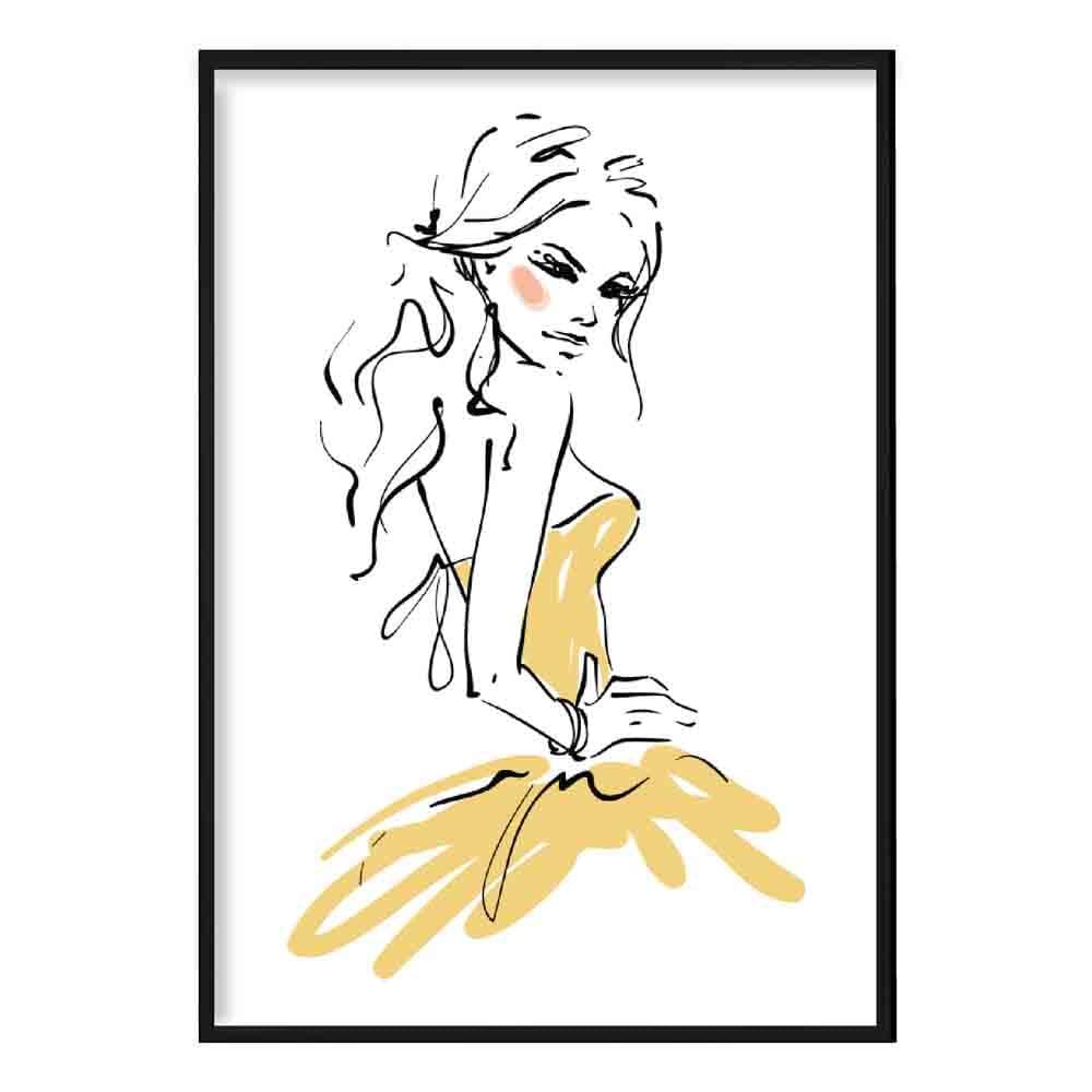 Black & Yellow Pen & Ink Sketch Woman Face 5