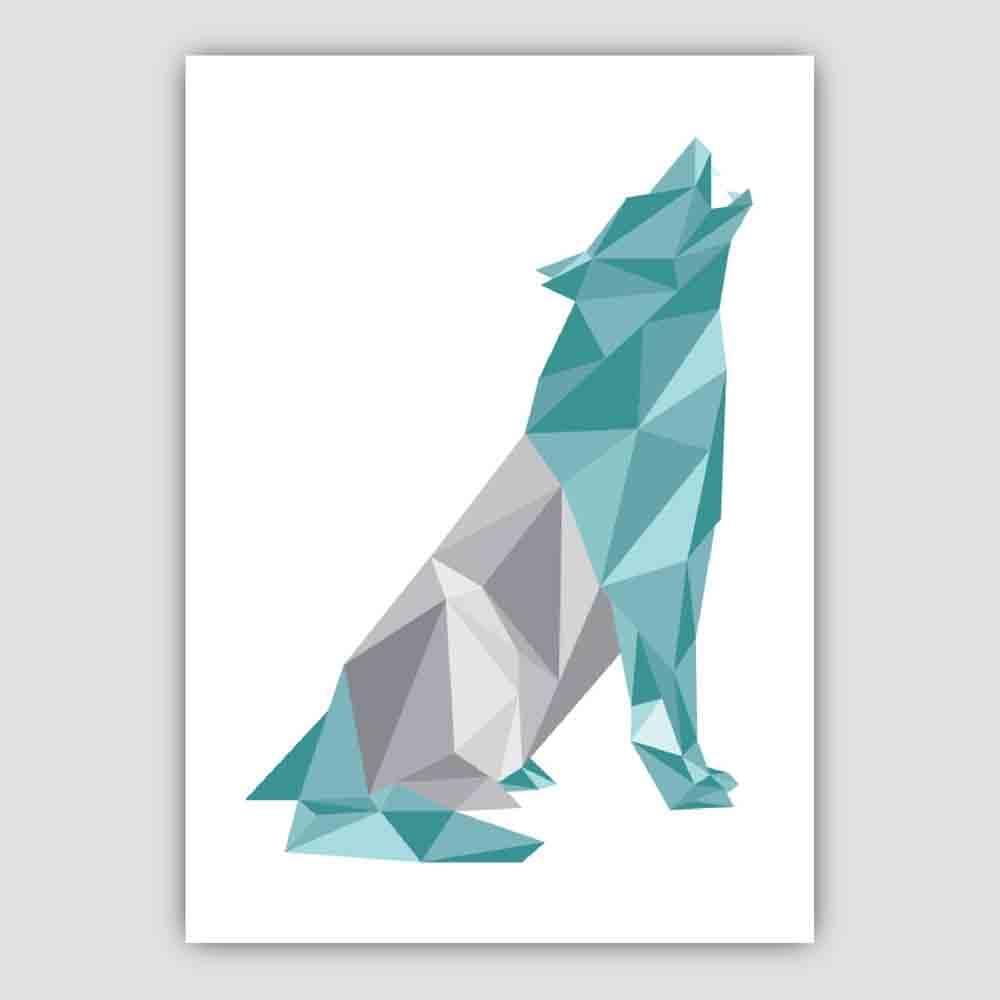 Geometric Poly Aqua Blue and Grey Howling Wolf Poster